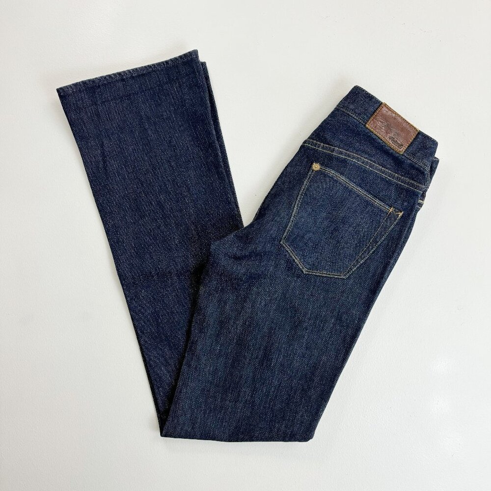 MADEWELL Bootlegger Jeans 25 x 32 Dark Wash Denim Minimal Classic Leather Patch